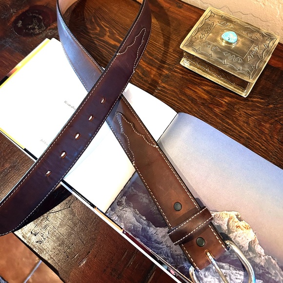 OVERLAND Silver Creek Classics Brown Leather Western Belt 34 - Picture 2 of 9